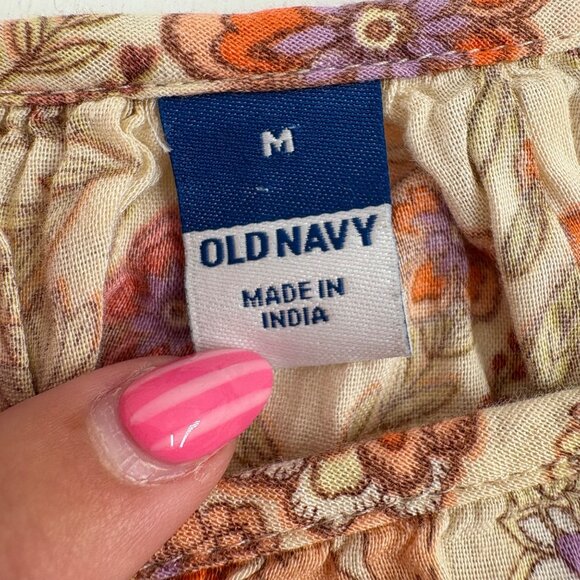 Old Navy Womens Floral Blouse M Long Sleeve Button Front Boho Style - Picture 2 of 6